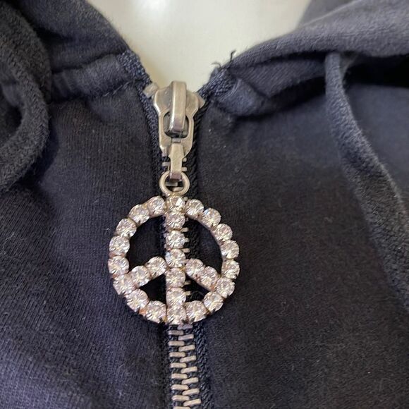 Vintage Twisted heart black zip up hoodie Swarovski peace sign size s - Picture 3 of 10